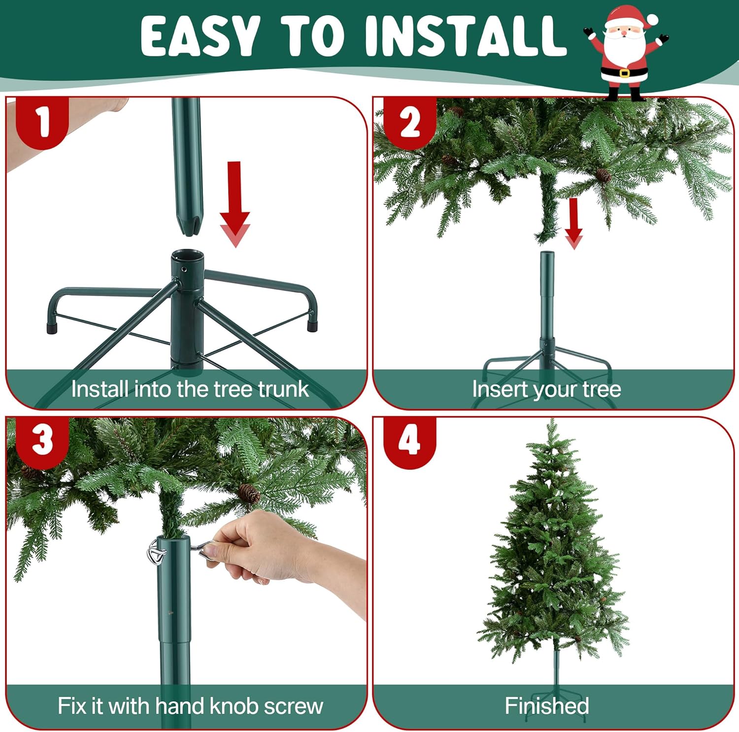 14.8 Christmas Tree Height Extender with 3 Fixing Screws, Fits 0.5-1.25 Inch Tree Poles, Make Christmas Tree Taller for 4.5 Ft to 7.5Ft Artificial Trees, Seasonal Indoor Decor (Green)